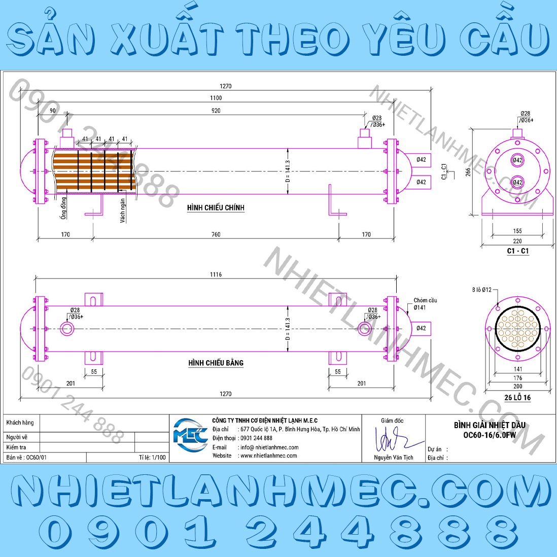 Bình giải nhiệt dầu 60Hp