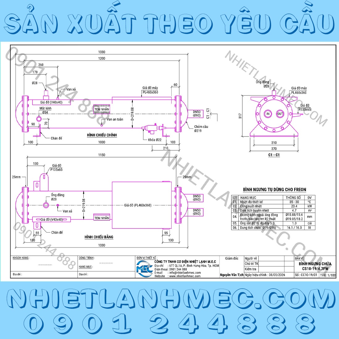 Bình ngưng chứa 10Hp