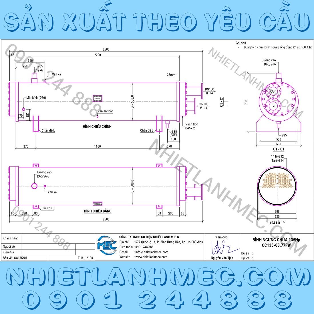 Bình ngưng chứa 135Hp