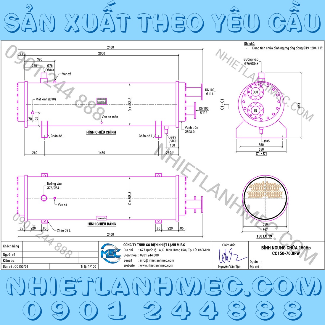 Bình ngưng chứa 150Hp