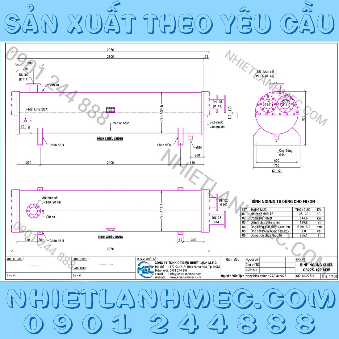 Bình ngưng chứa 275Hp