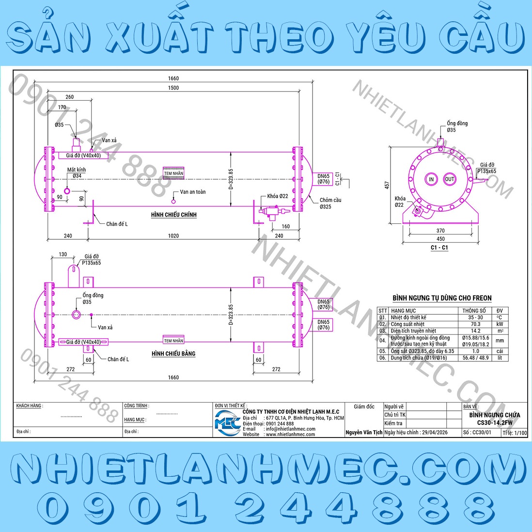 Bình ngưng chứa 30Hp