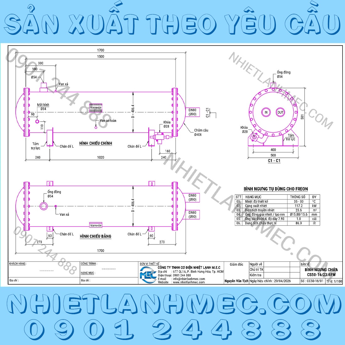 Bình ngưng chứa 50Hp